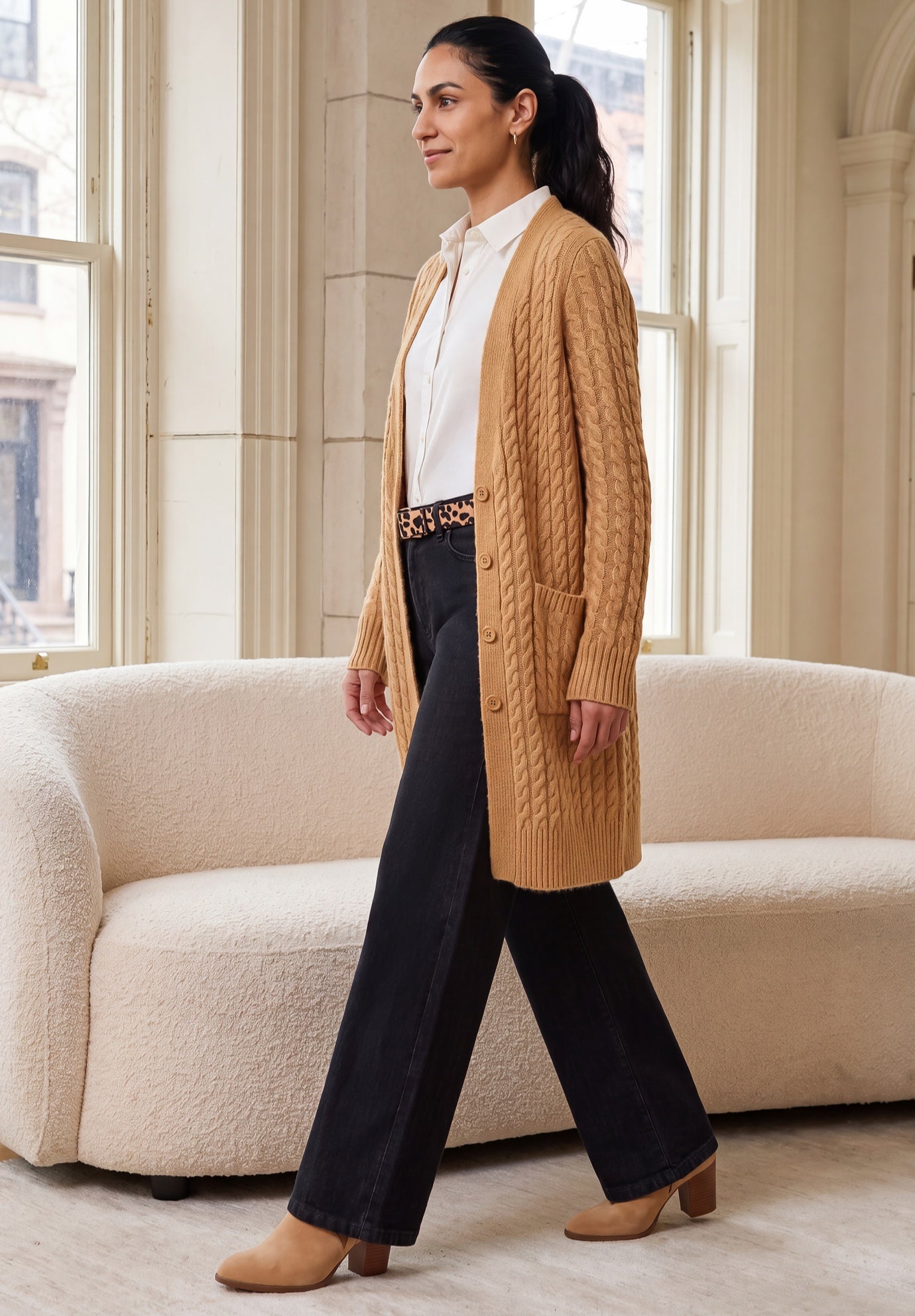 Cable Button-Front Cardigan image number 2