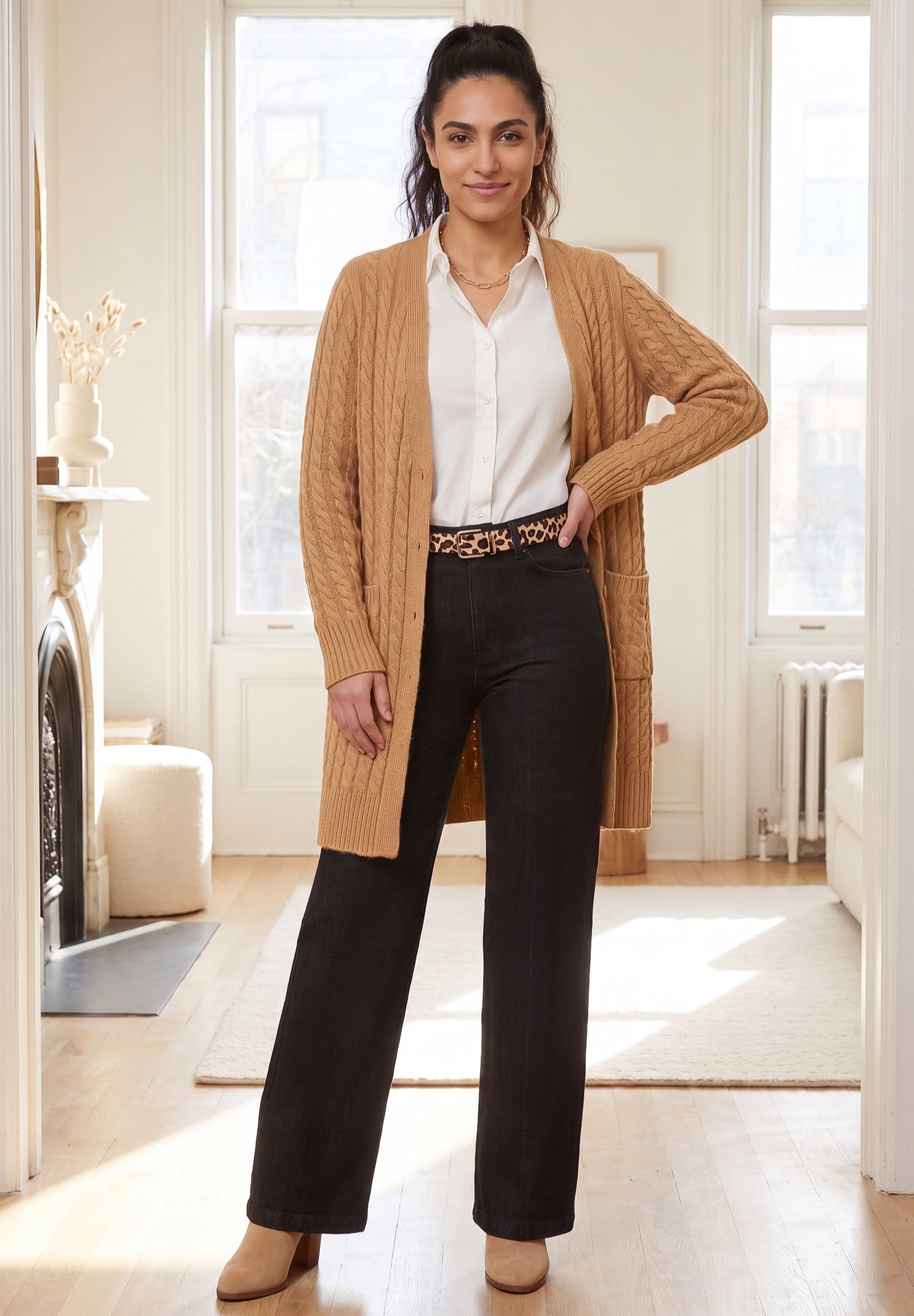 Cable Button-Front Cardigan image number 0