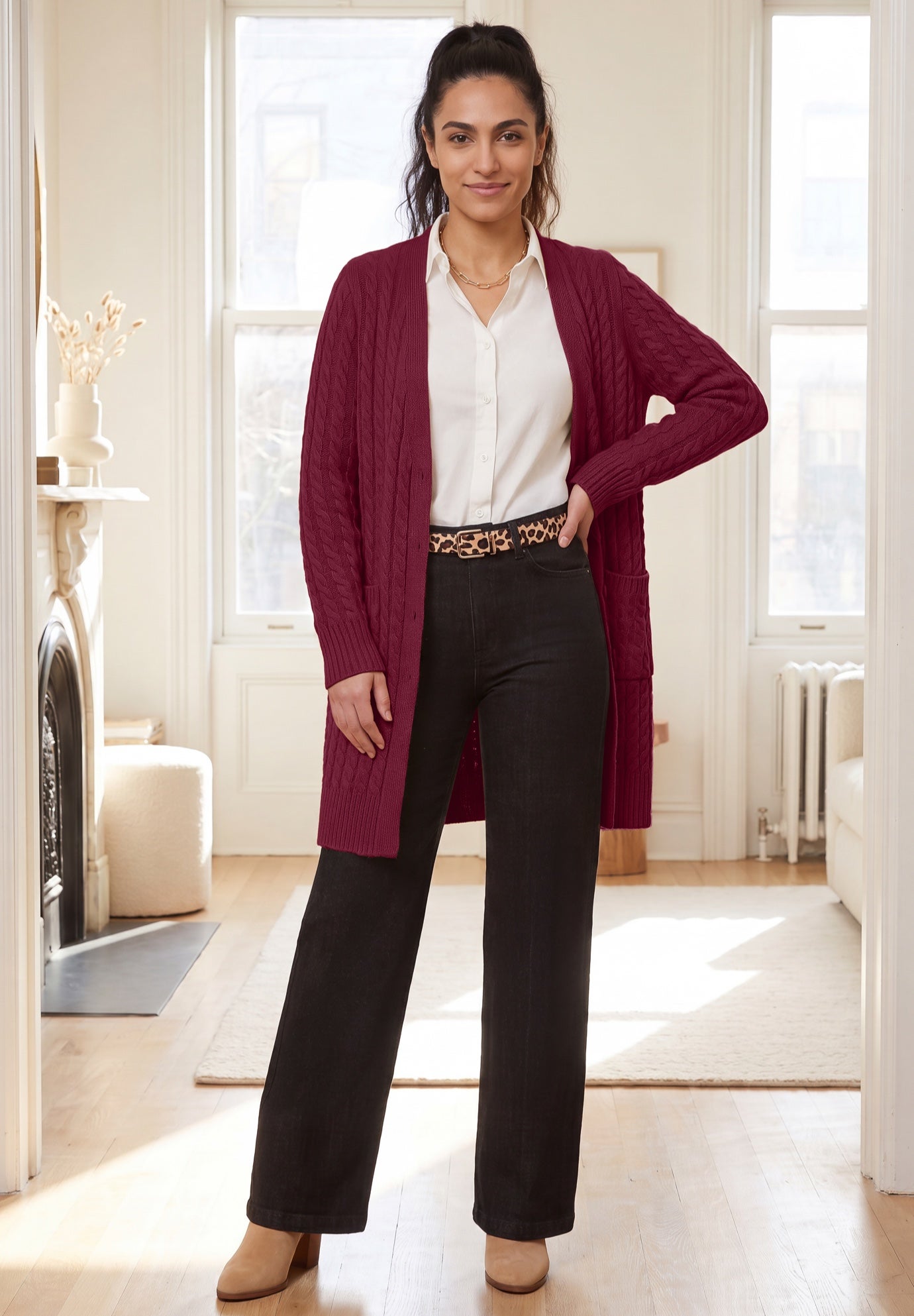 Cable Button-Front Cardigan image number 0