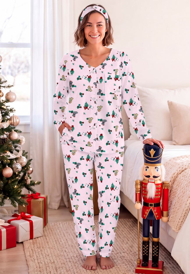 V-Neck Pajama Set & Headband image number 2