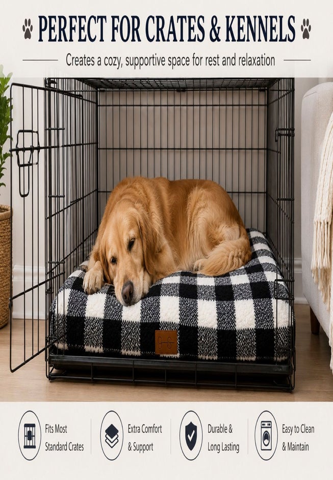 Sherpa Plaid Black Pillow Bed image number 1