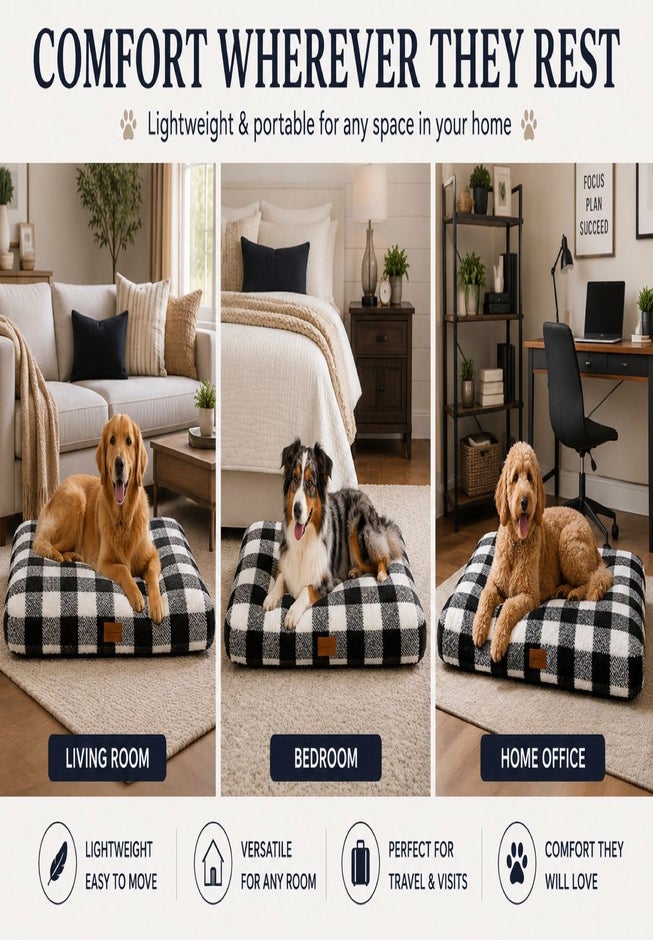 Sherpa Plaid Black Pillow Bed image number 2