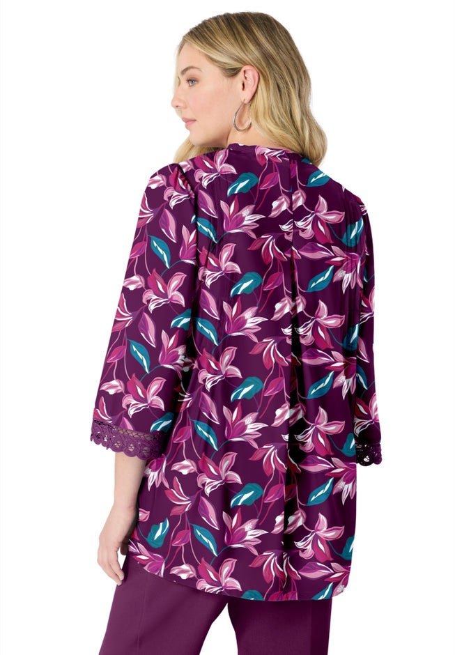 Plus Size Juliet Lace Trim Button-Down Shirt image number 2