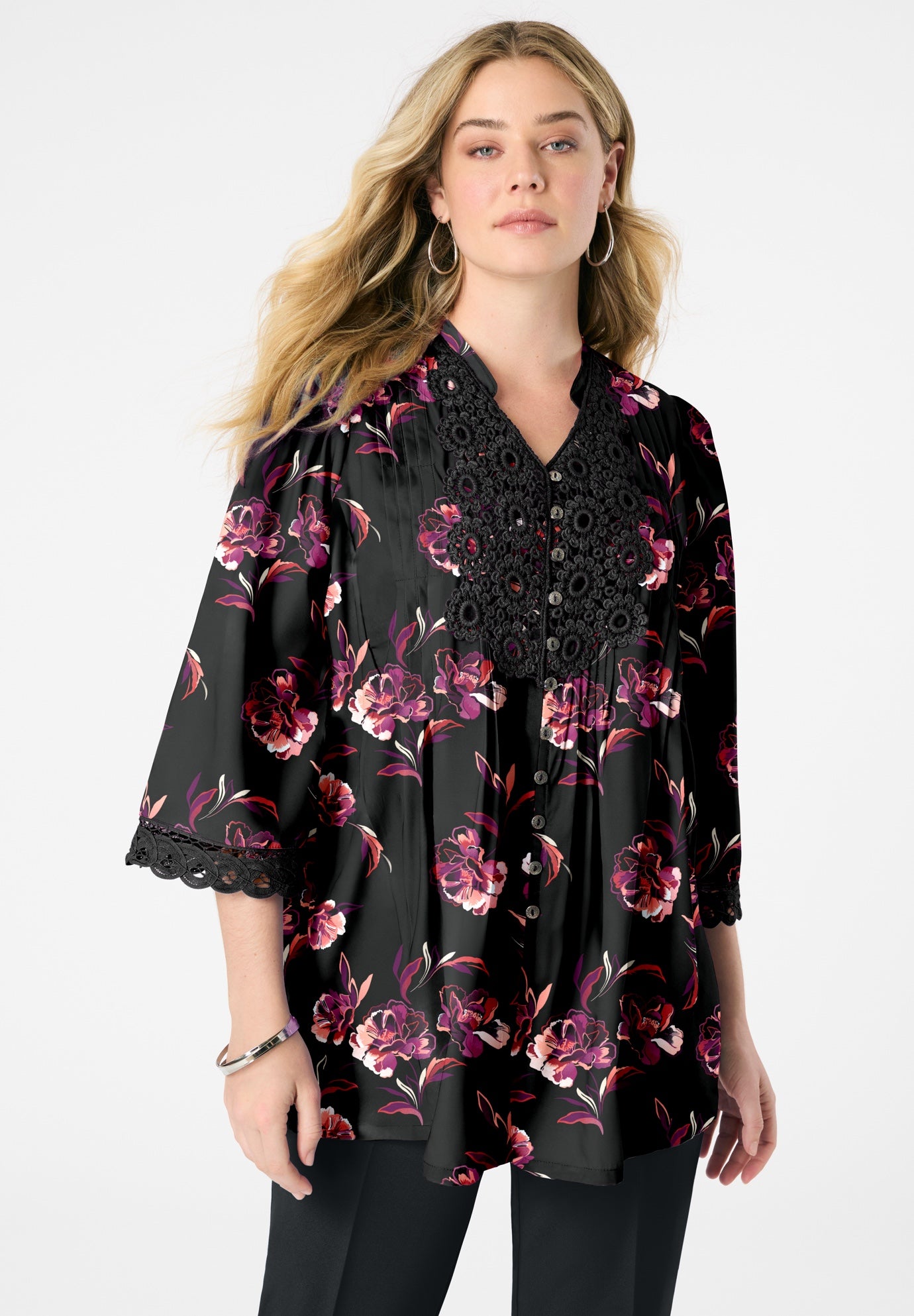 Plus Size Juliet Lace Trim Button-Down Shirt image number 0