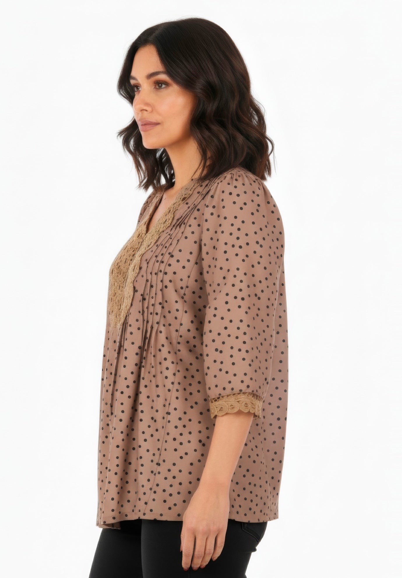 Plus Size Juliet Lace Trim Button-Down Shirt image number 3