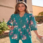 Plus Size Juliet Lace Trim Button-Down Shirt image number null