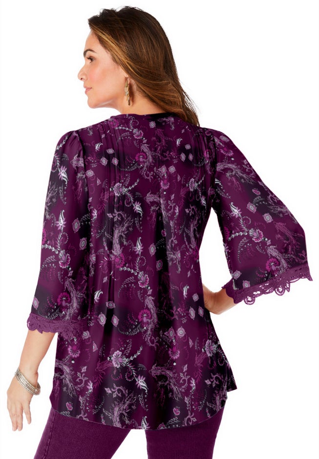 Plus Size Juliet Lace Trim Button-Down Shirt image number 2