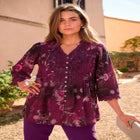 Plus Size Juliet Lace Trim Button-Down Shirt image number null