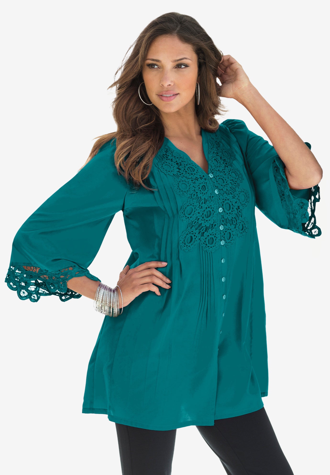 Plus Size Juliet Lace Trim Button-Down Shirt image number 0