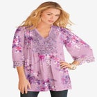 Plus Size Juliet Lace Trim Button-Down Shirt image number null