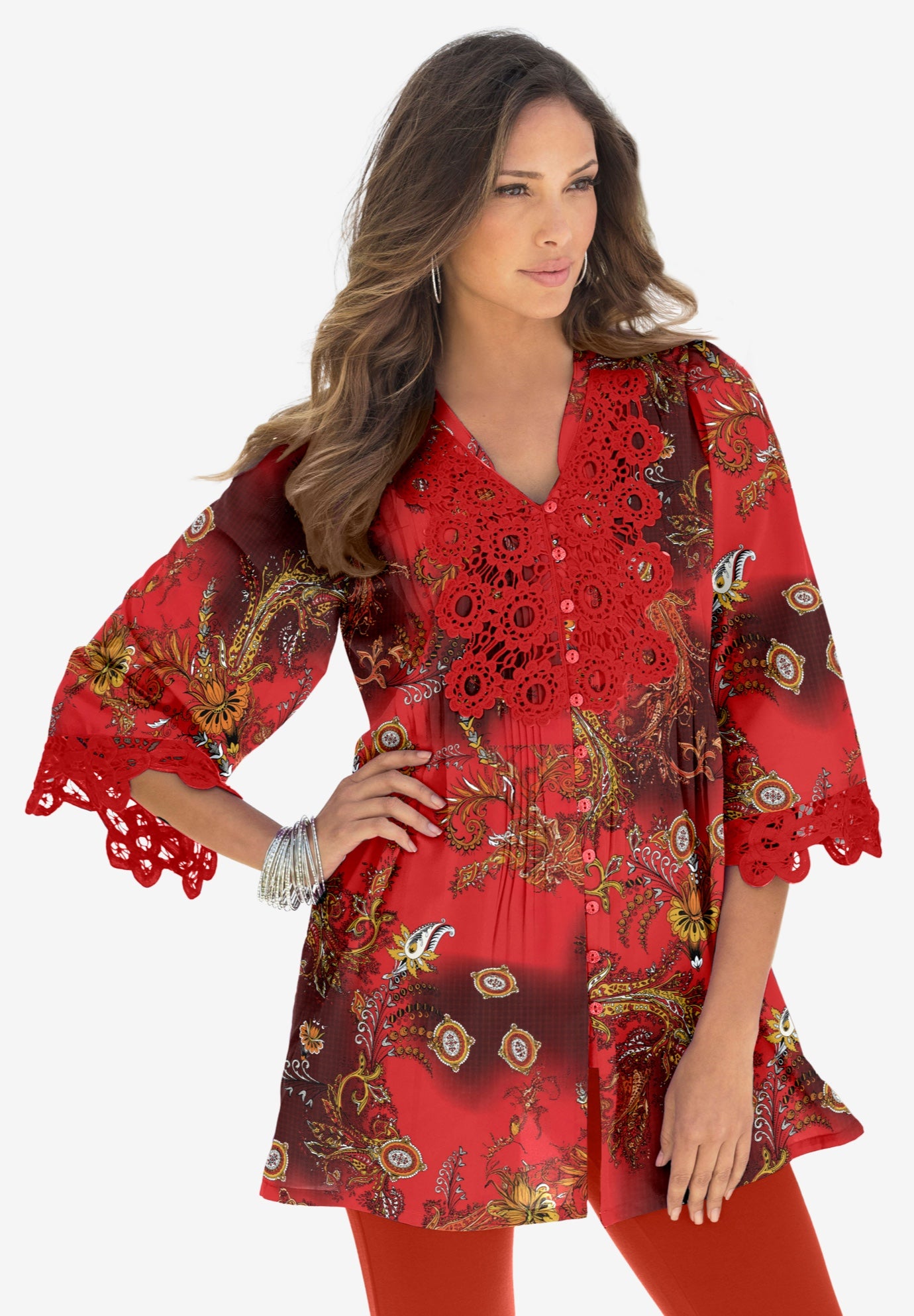 Plus Size Juliet Lace Trim Button-Down Shirt image number 0