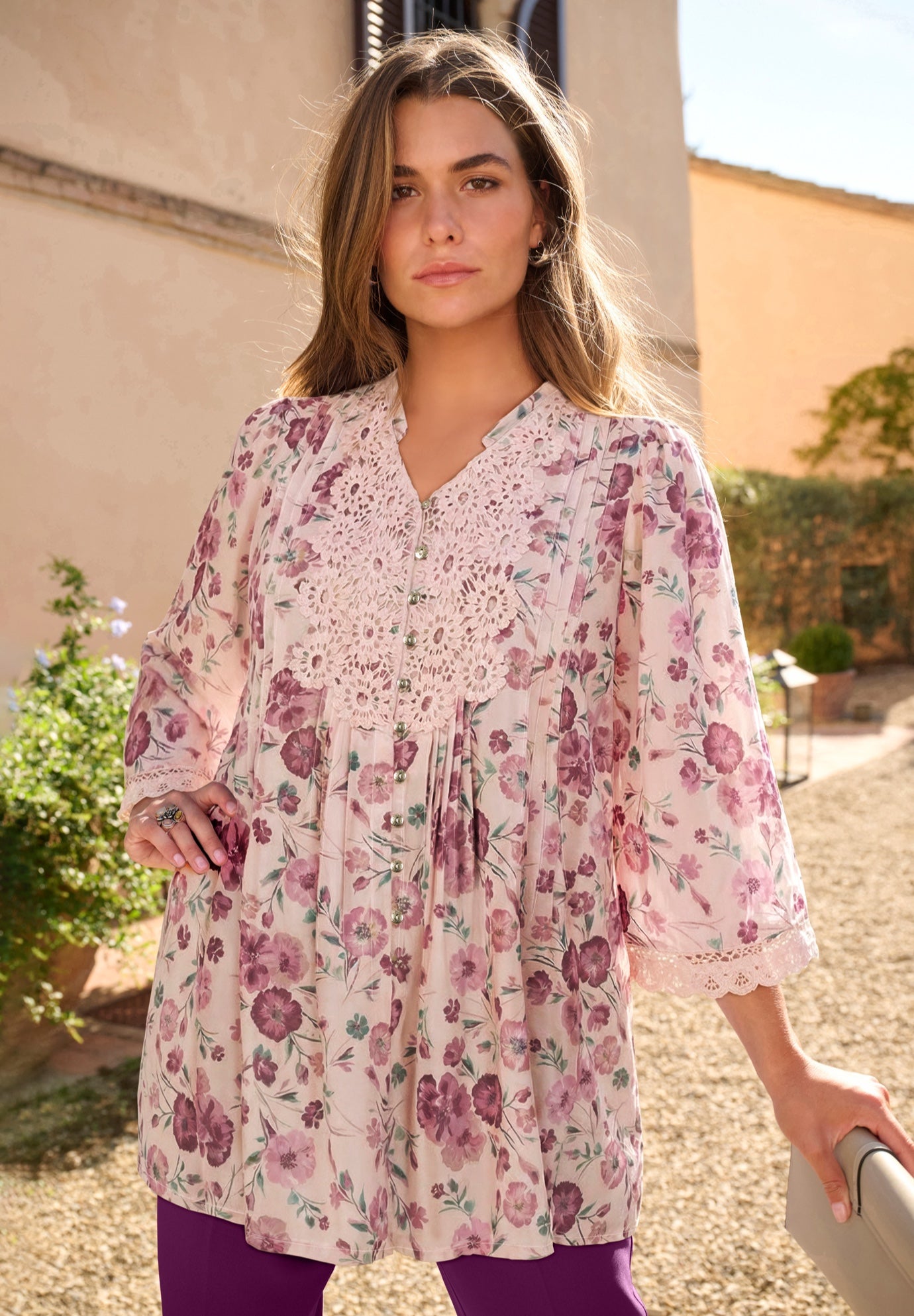 Plus Size Juliet Lace Trim Button-Down Shirt image number 0