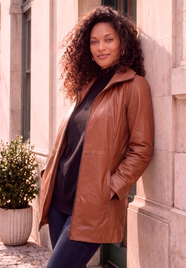Plus Size A-Line Leather Jacket image number 2