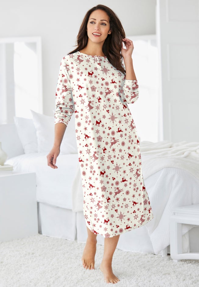 Long-Sleeve Henley Print Sleepshirt  image number 5
