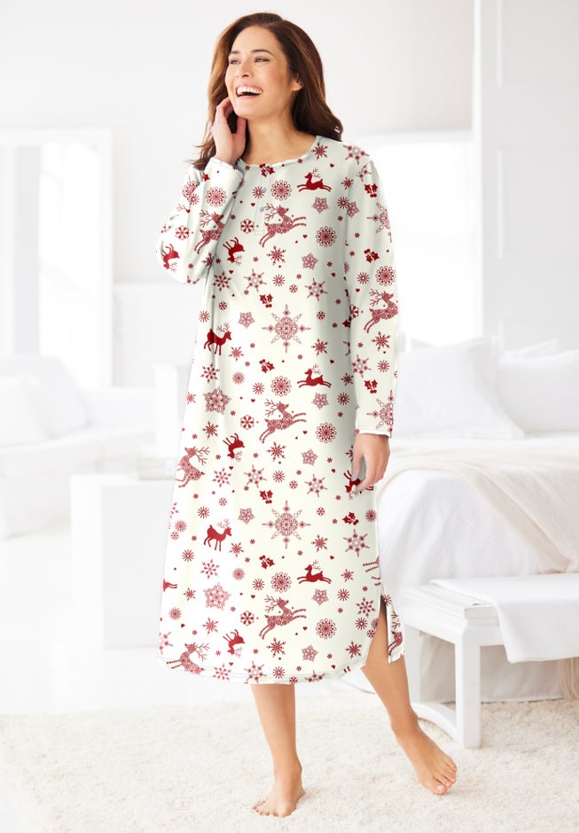 Long-Sleeve Henley Print Sleepshirt image number 7