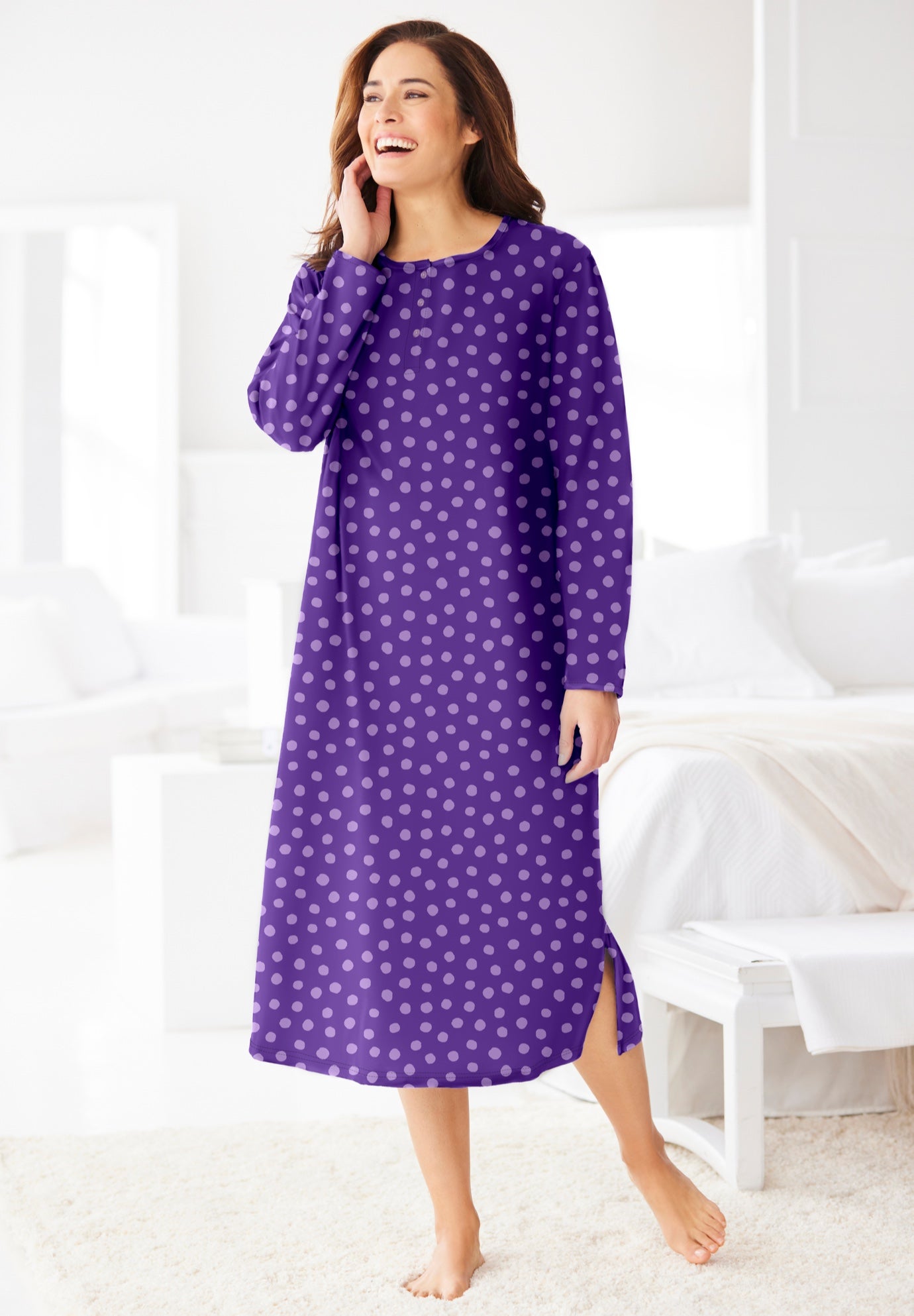 Long-Sleeve Henley Print Sleepshirt image number 0