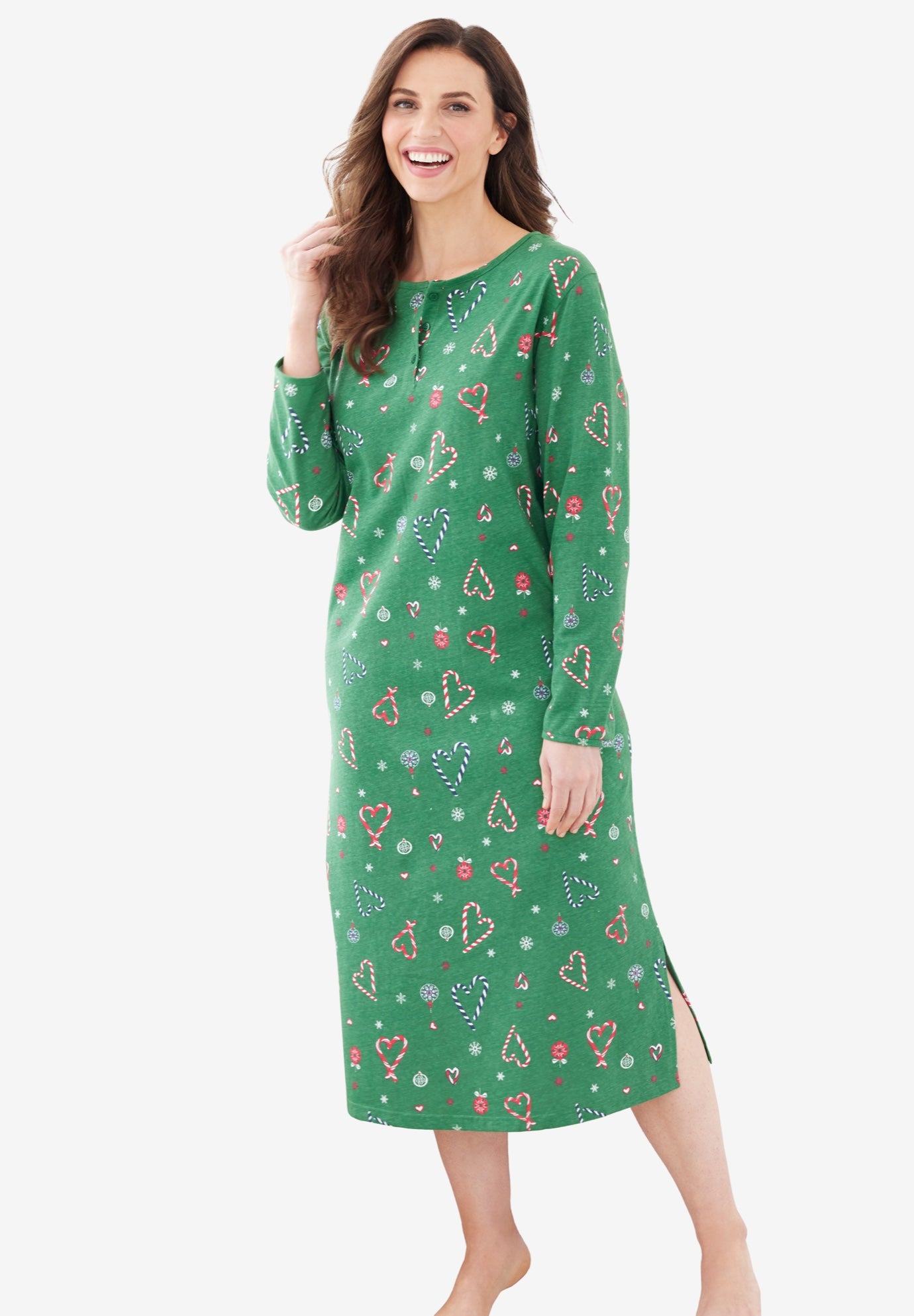 Long-Sleeve Henley Print Sleepshirt image number 0