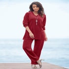 Plus Size Two-Piece V-Neck Velour Set image number 0