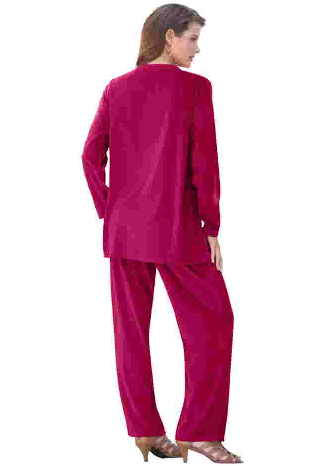 Plus Size Two-Piece V-Neck Velour Set image number 1