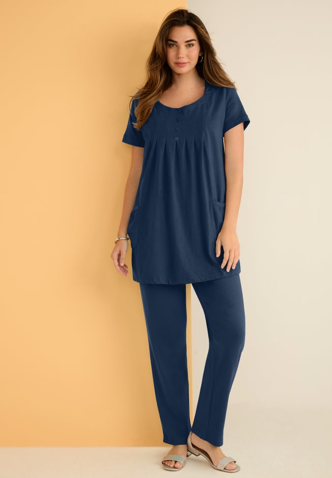 Plus Size Two Pocket Soft Knit Swing Tunic image number 1