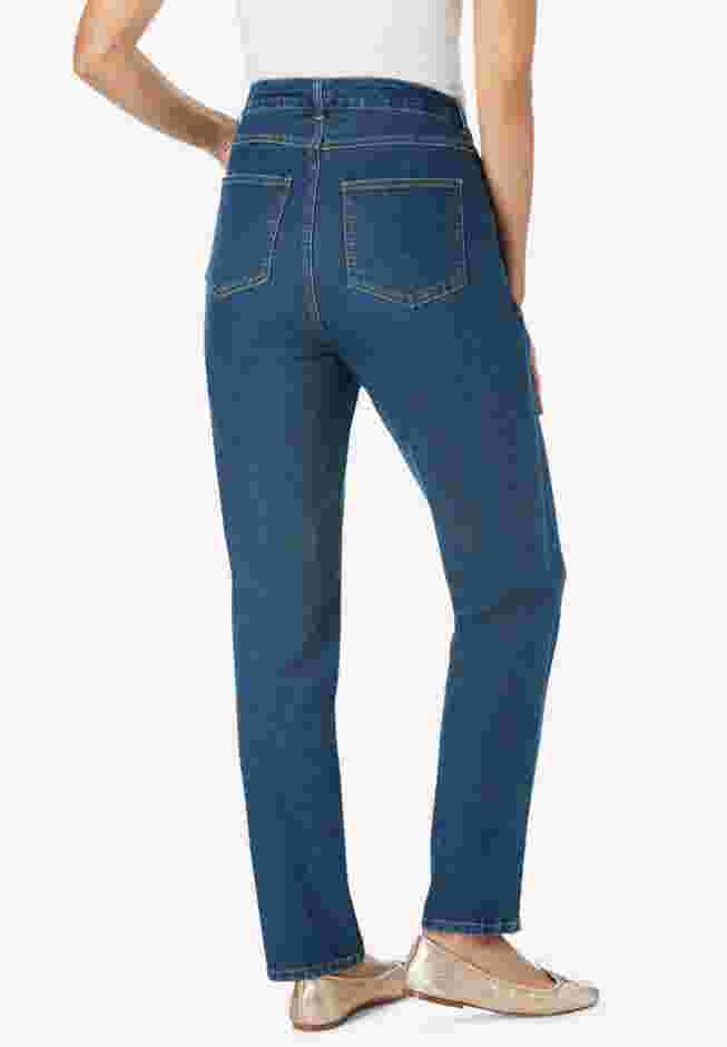 Womens Plus-Size Straight-Leg Stretch Denim Five-Pocket Jeans image number 1