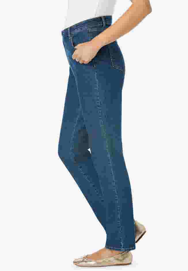 Womens Plus-Size Straight-Leg Stretch Denim Five-Pocket Jeans image number 2