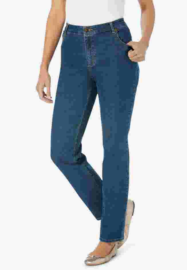 Womens Plus-Size Straight-Leg Stretch Denim Five-Pocket Jeans image number 0