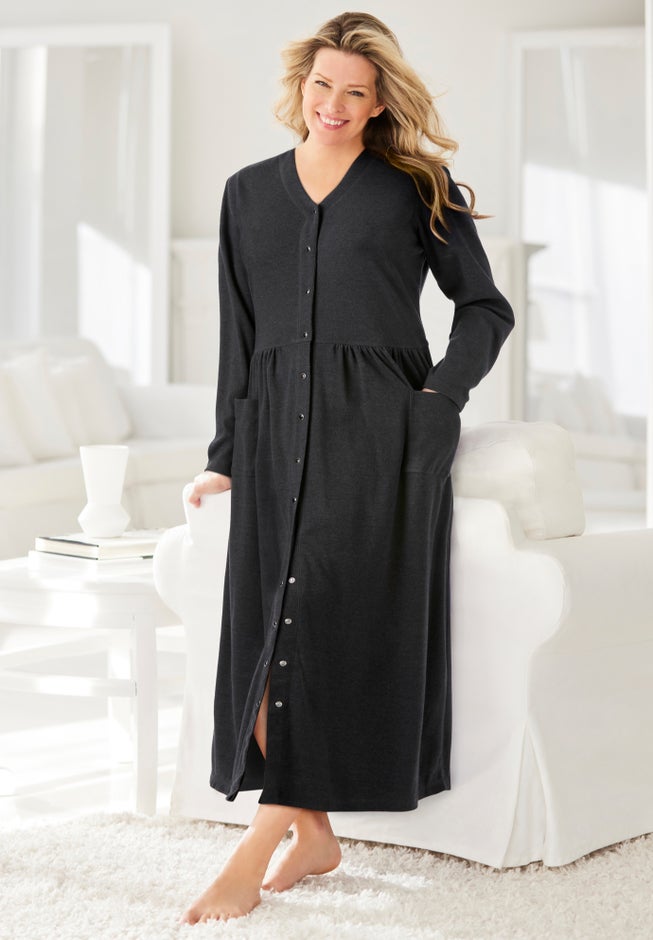 Long Snap-Front Knit Lounger image number 4