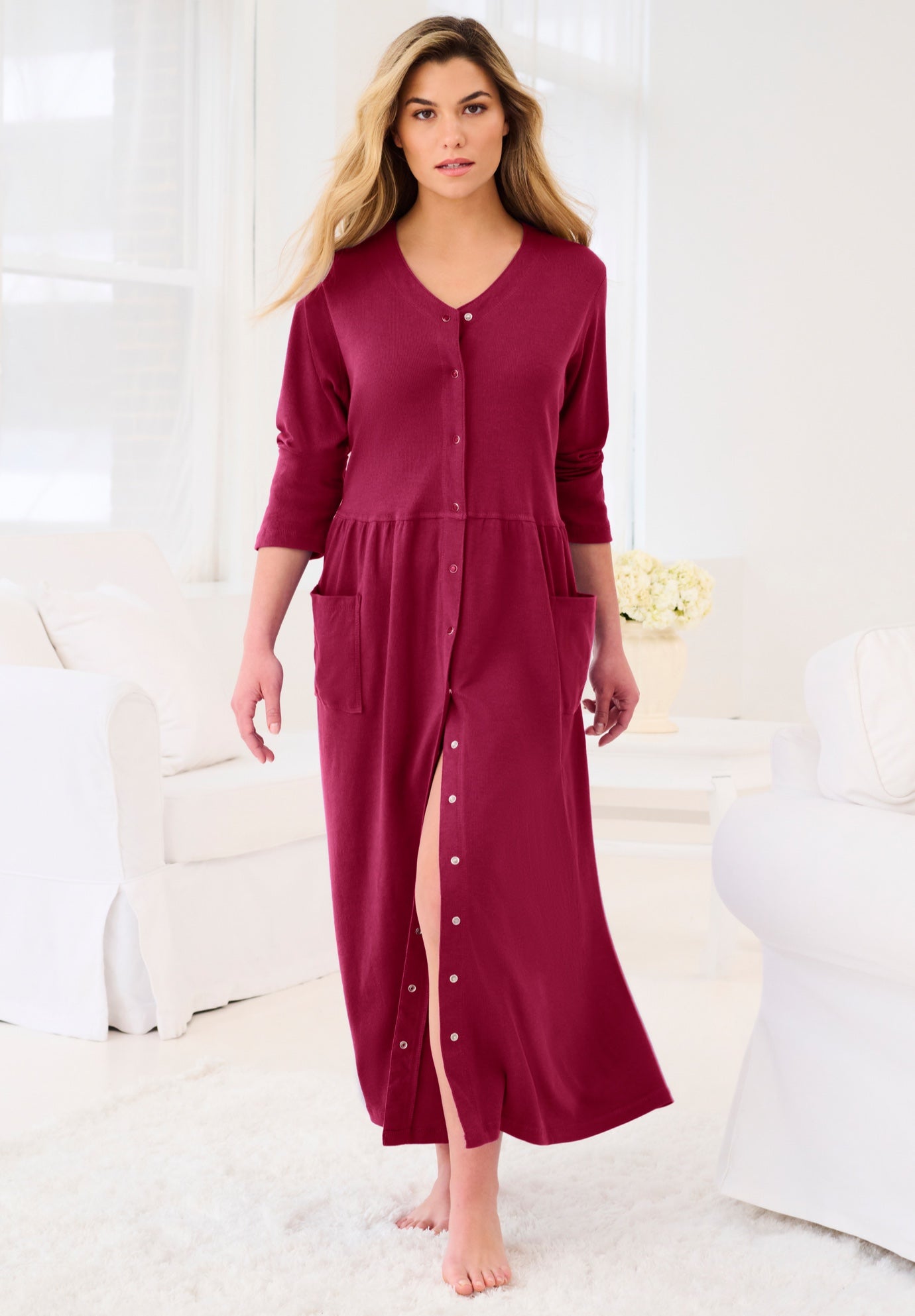 Long Snap-Front Knit Lounger image number 5