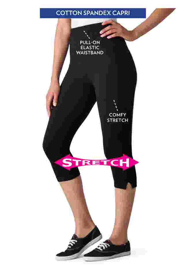 Womens Plus-Size Stretch-Cotton Knit Pull-On Capri Leggings image number 0