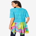 Cropped Pointelle Short Sleeve Cardigan Sweater image number null