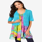 Cropped Pointelle Short Sleeve Cardigan Sweater image number null