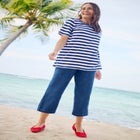 7-Day Elastic-Waist Pull-On Cotton Denim Capri Jeans image number null