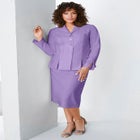 Plus Size Long Sleeve Shawl-Collar Jacket & Sheath Skirt Set – 2-Piece Suit image number null
