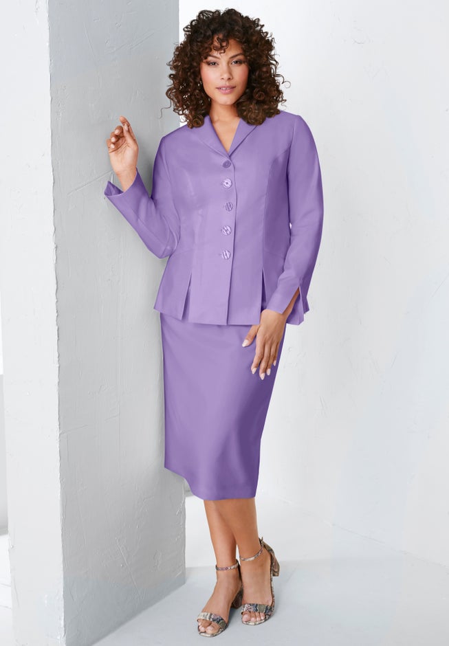 Shawl-Collar Jacket Two-Piece Skirt Suit, Black Catherines