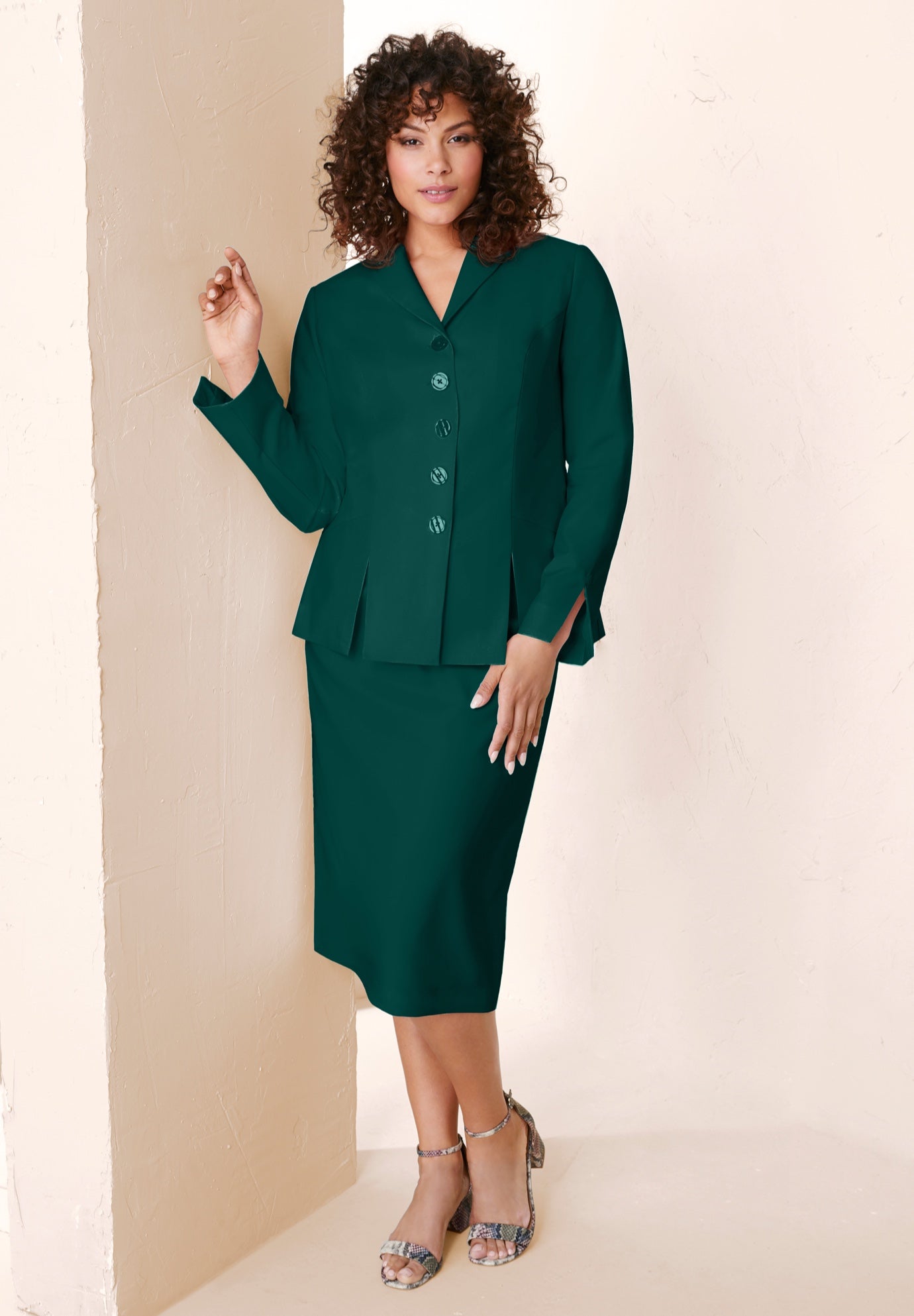 Plus Size Long Sleeve Shawl-Collar Jacket & Sheath Skirt Set &ndash; 2-Piece Suit image number 0