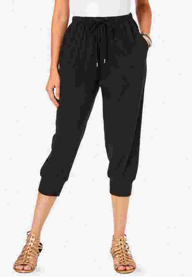 Plus Size Soft Knit Capri Pant with Drawstring Waist image number 0