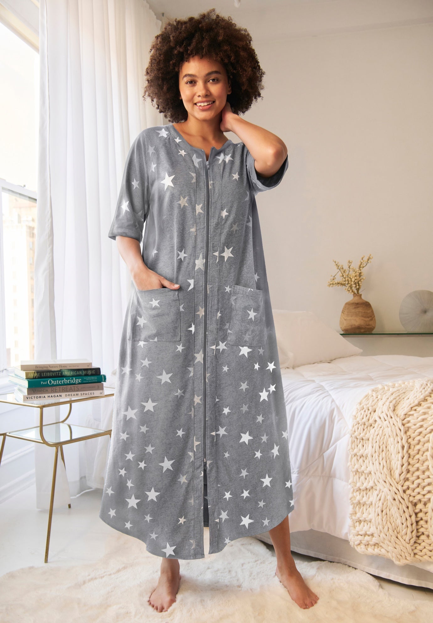 Long French Terry Zip-Front Robe image number 7