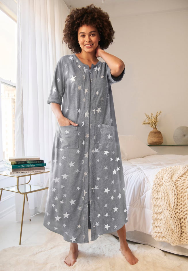 Long French Terry Zip-Front Robe image number 7