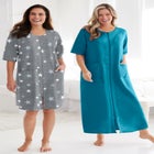 Long French Terry Zip-Front Robe image number null