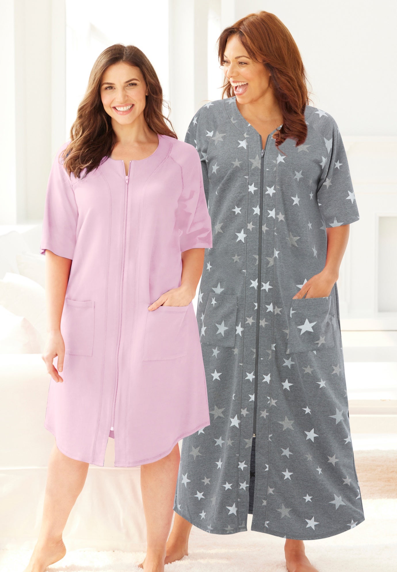 Short French Terry Zip-Front Robe image number 6