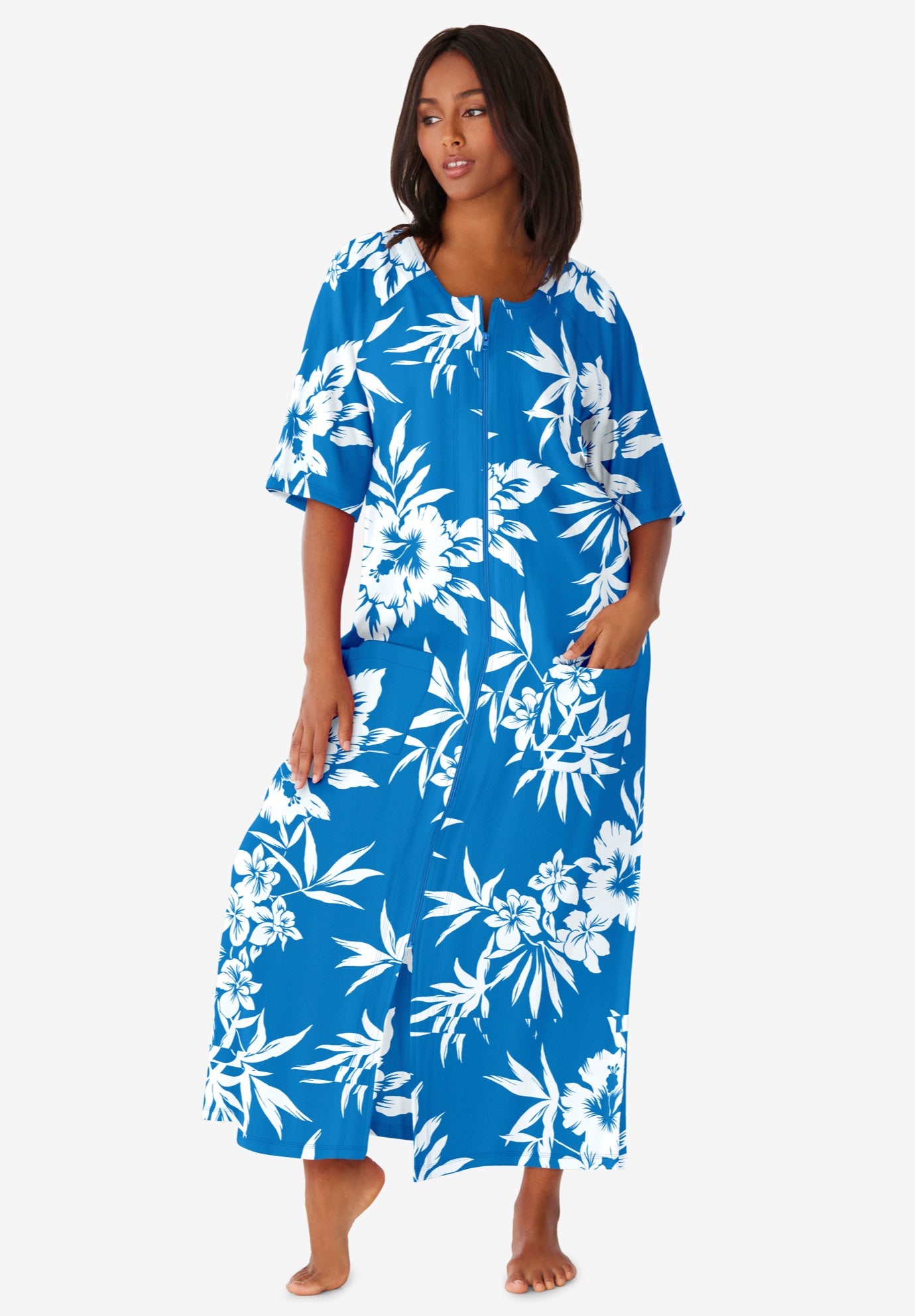 Long French Terry Zip-Front Robe image number 0