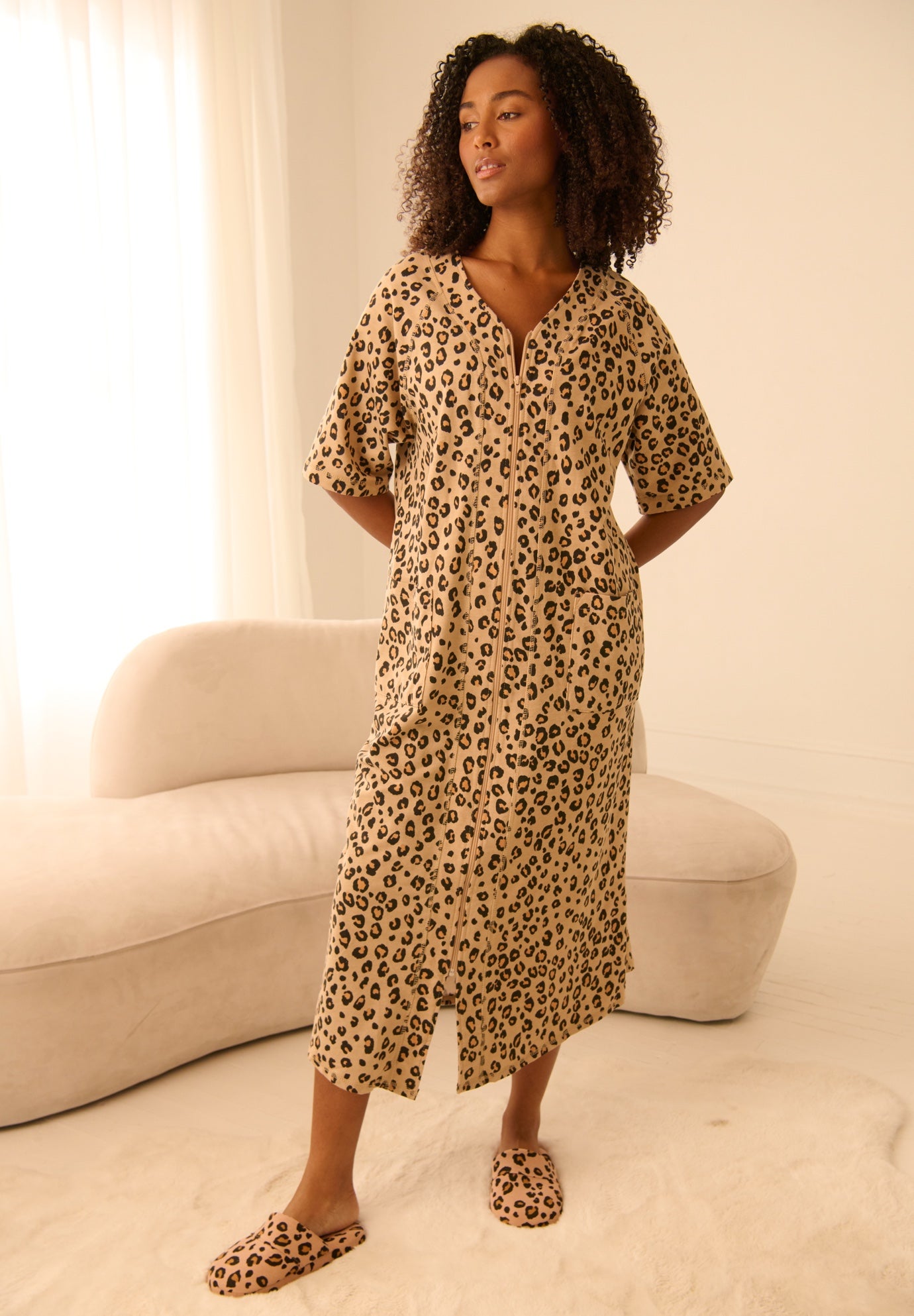 Long French Terry Zip-Front Robe image number 0