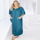 Long French Terry Zip-Front Robe image number null