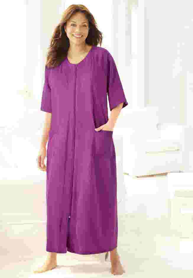 Long French Terry Zip-Front Robe image number 4