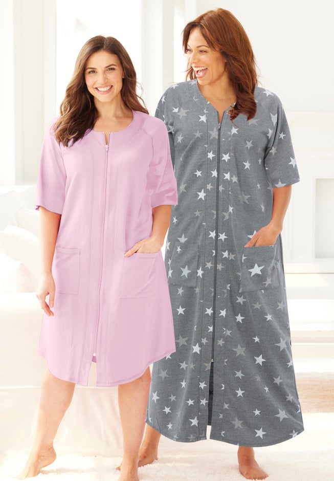 Dreams & Co. Women's Long French Terry Zip-Front Robe - Heather Grey Dreams & Co. Women's Long French Terry Zip-Front Robe - Heather Grey