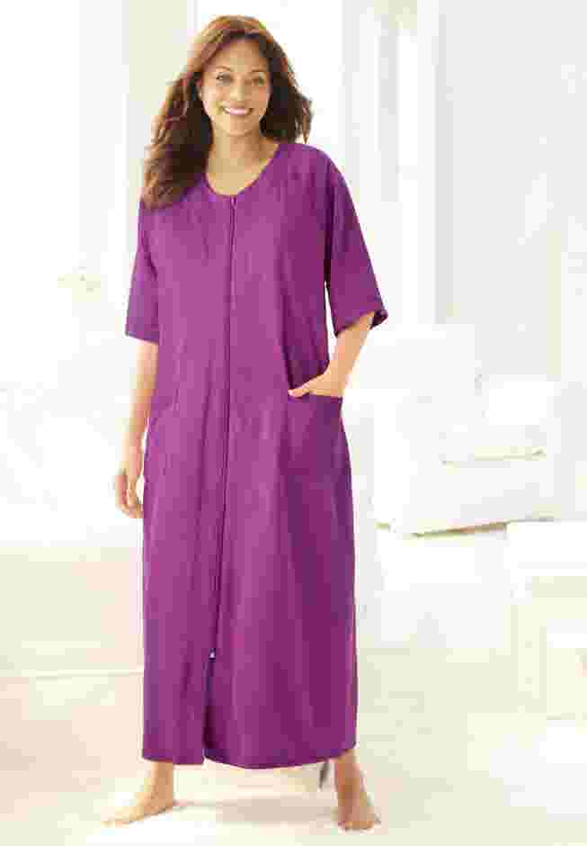 Long French Terry Zip-Front Robe image number 0