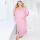 Long French Terry Zip-Front Robe image number null