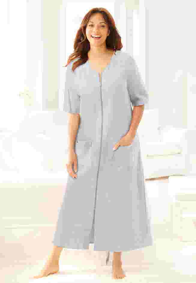 Long French Terry Zip-Front Robe image number 0