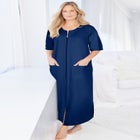 Long French Terry Zip-Front Robe image number null